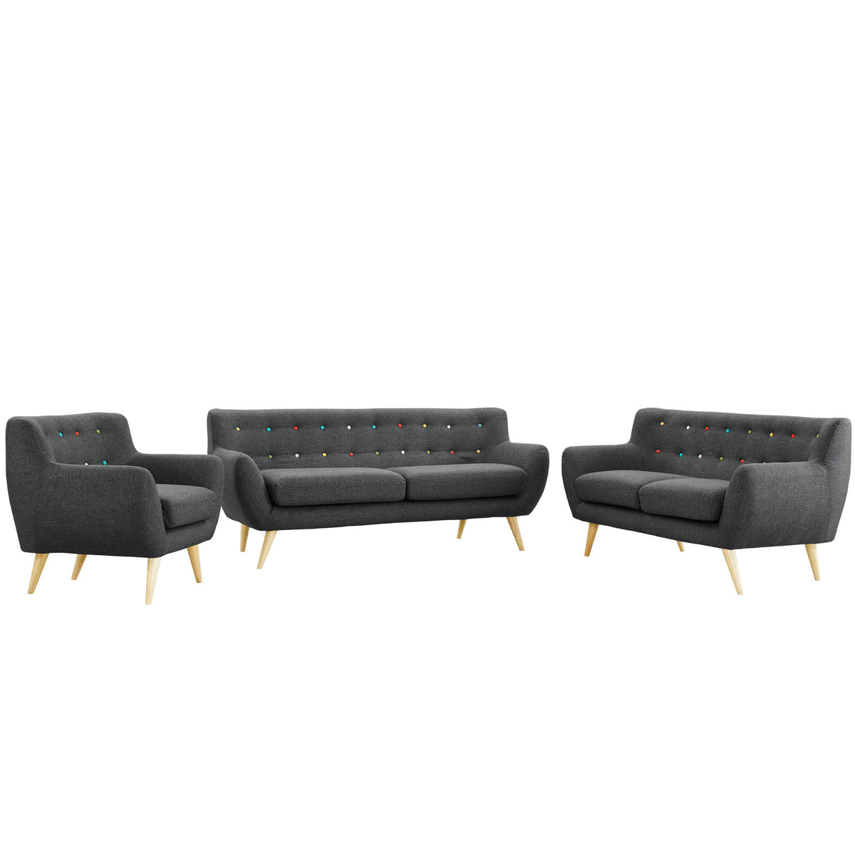 Grey Fabric Three PCS Living Room Set R927
