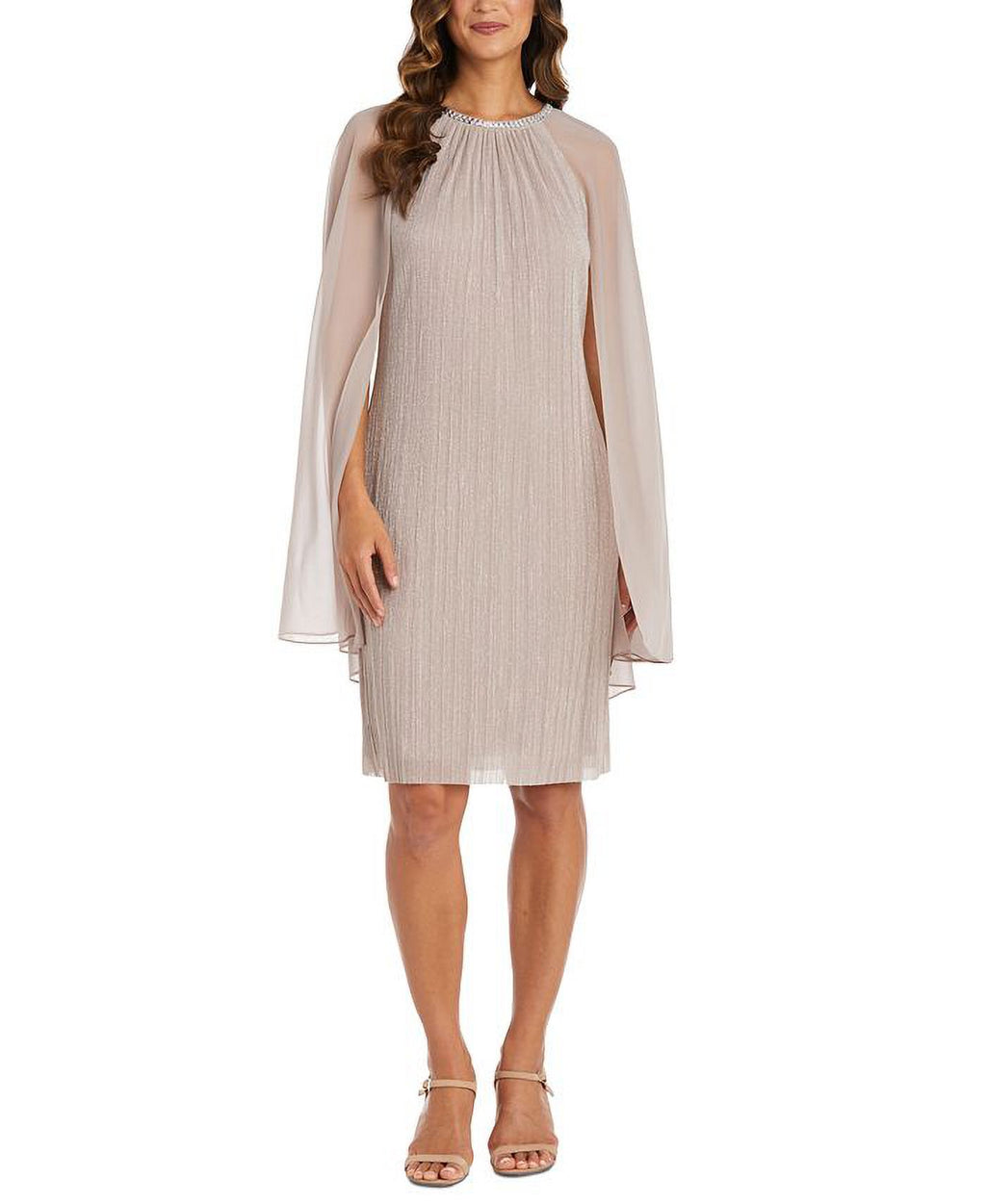 Brown Cape Overlay Sheath Dress Size 12Petite S849