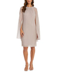 Brown Cape Overlay Sheath Dress Size 12Petite S849