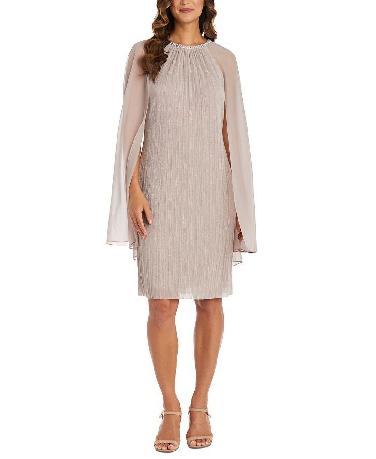 Brown Cape Overlay Sheath Dress Size 12Petite S849