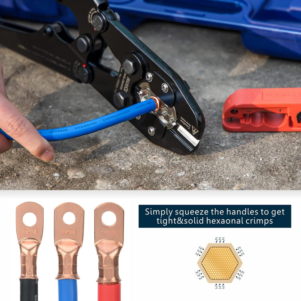 Battery Cable Lug Crimping Tool Set with Interchangeable Jaws for AWG 8-4/0 G2341