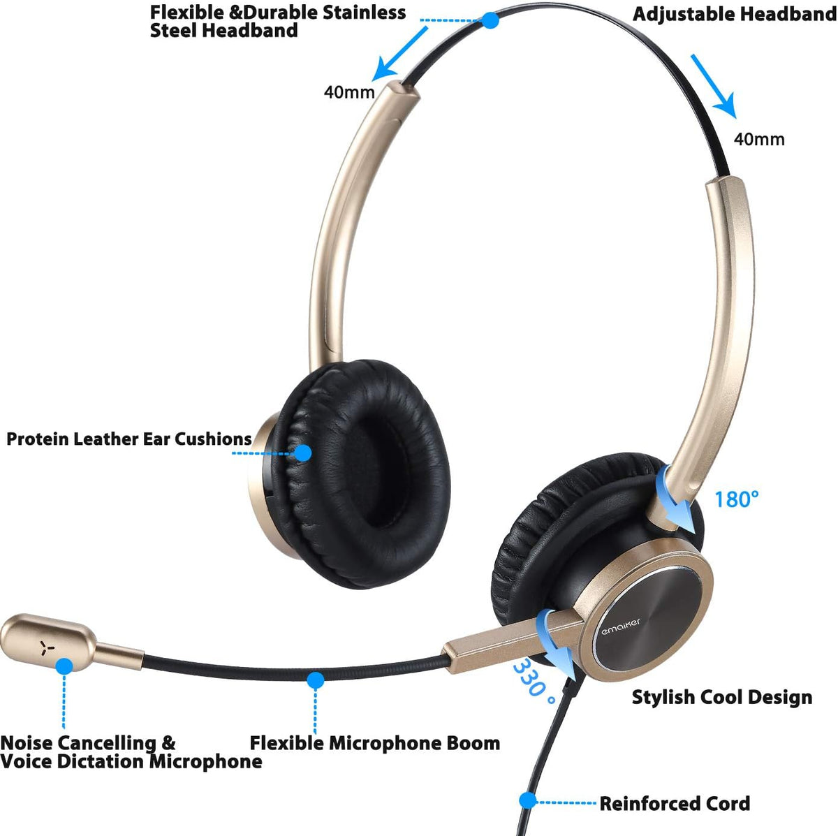 Gold USB Headset with Noise Cancelling Microphone G814