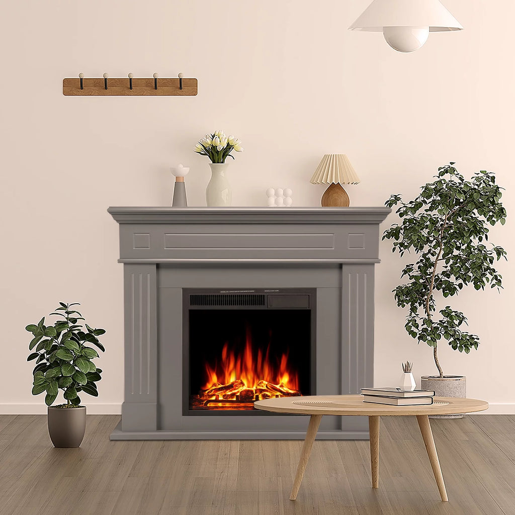 Wooden Frame Electric Fireplace with TV Stand R66872