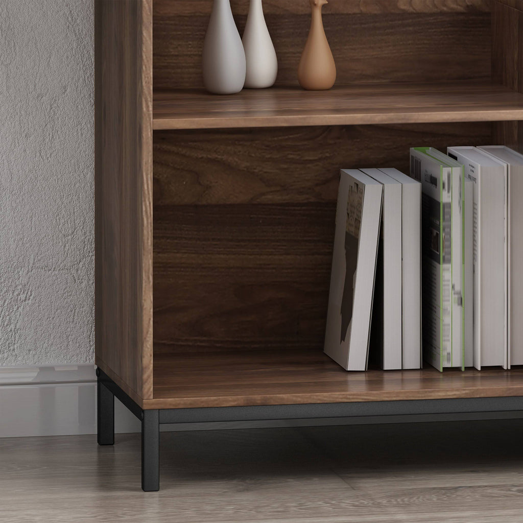 Walnut and Black Faux Wood Cube Bookcase I846