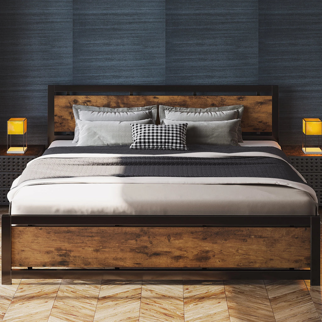 King Platform Bed Frame with Headboard and Under Bed Storage A689