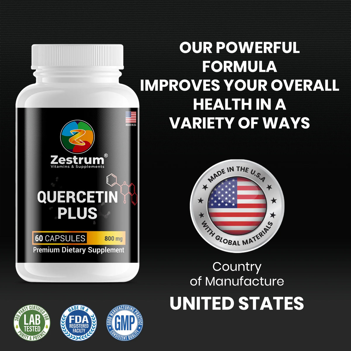 Zinc Quercetin Bromelain 60 Vegetarian Capsules 800 mg F3420