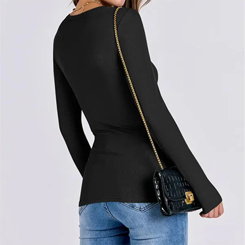 Long Sleeve Rib Knit Slim Fit Tee Z49784