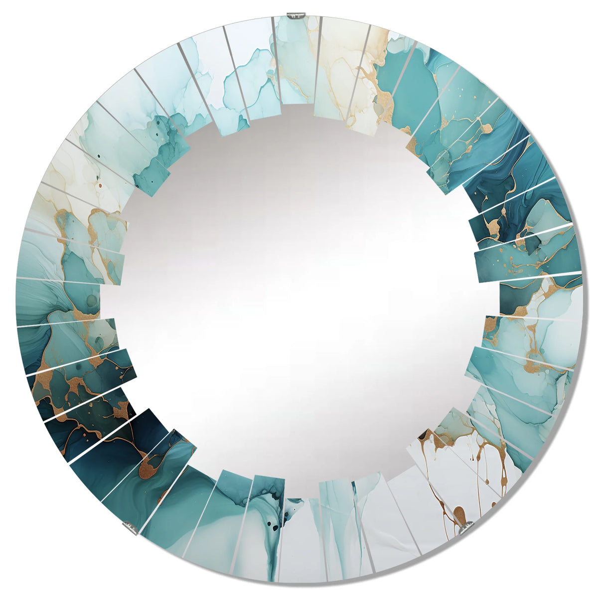 Teal Gold Abstract Round Wall Mirror A987