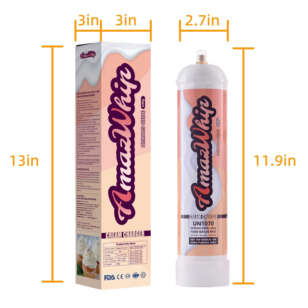 640g Whipped Cream Charger 0.95 Liter Nitrous Oxide X70336