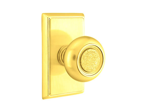 Passage Set with Rectangular Rosette and Knob, Unlacquered Brass N3645