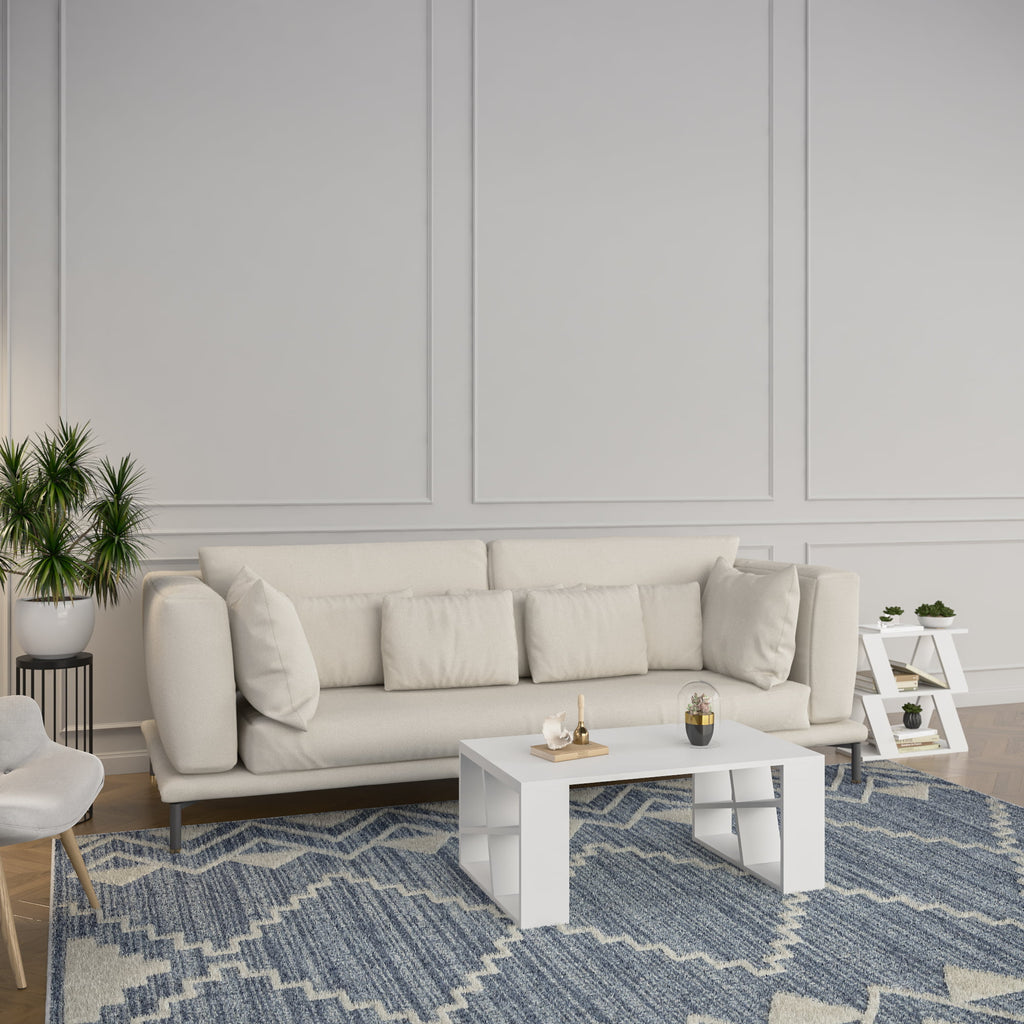 White Modern Coffee Table with Storage Shelf J7058