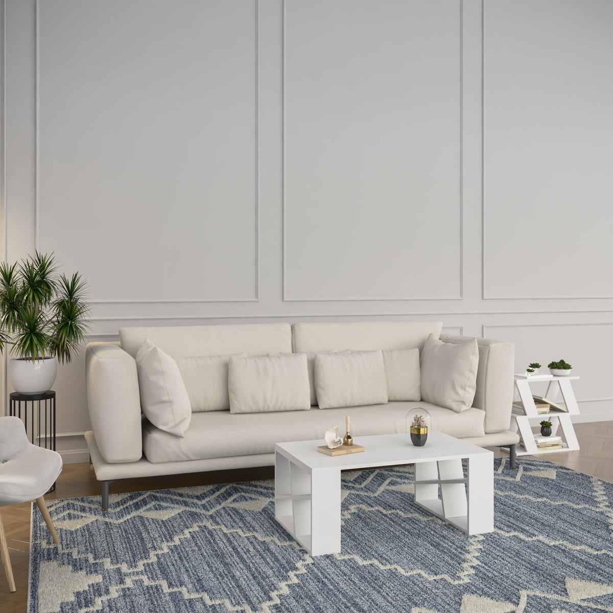 White Modern Coffee Table with Storage Shelf J7058