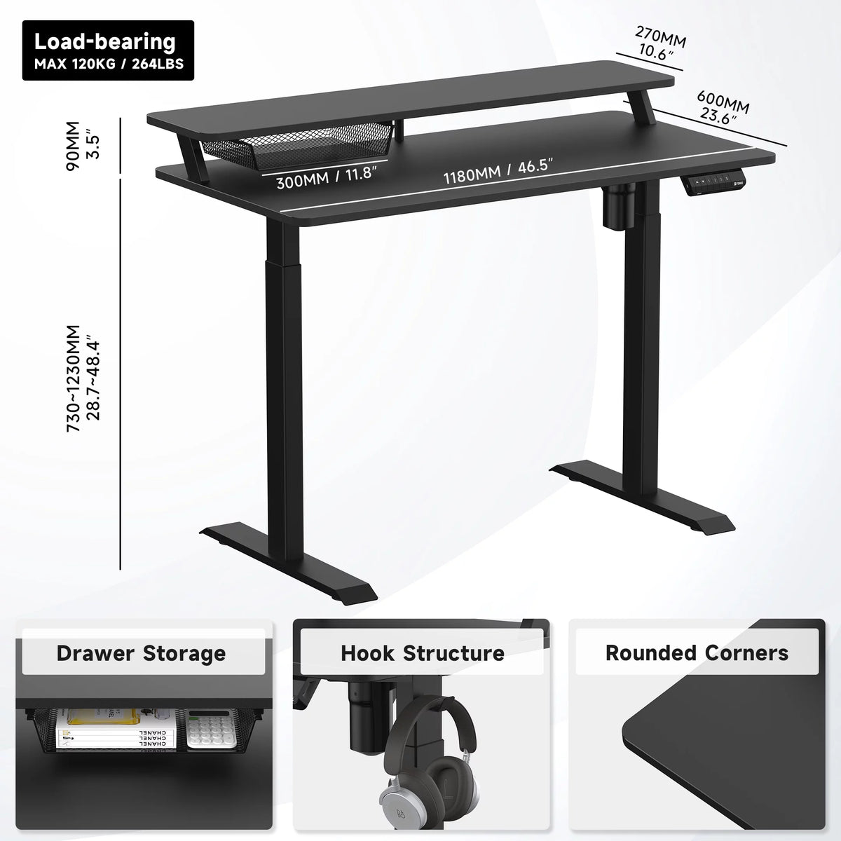 2 Tier Height Adjustable Electric Standing Desk Y649