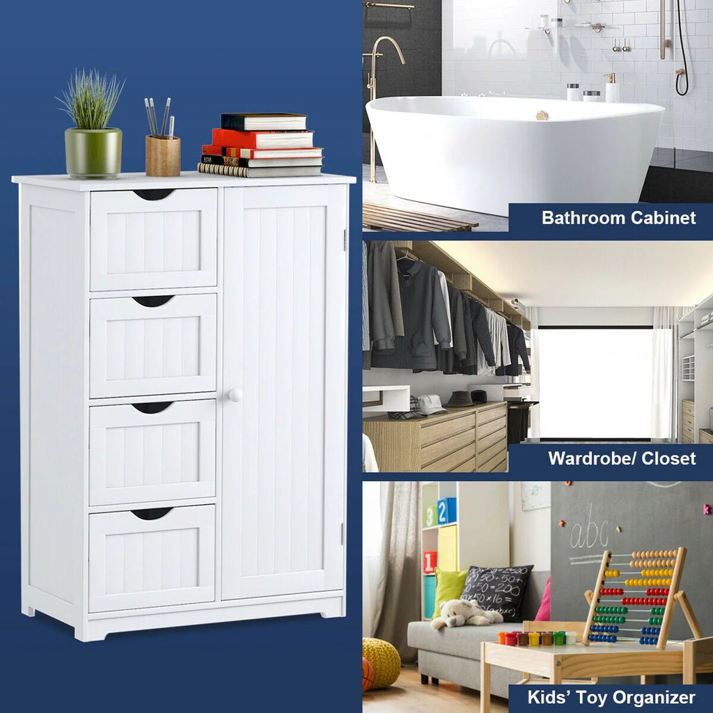 White 4 Drawer Wooden Bathroom Cabinet B8554