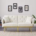 White Velvet Futon Sofa Bed with Gold Metal Legs M242