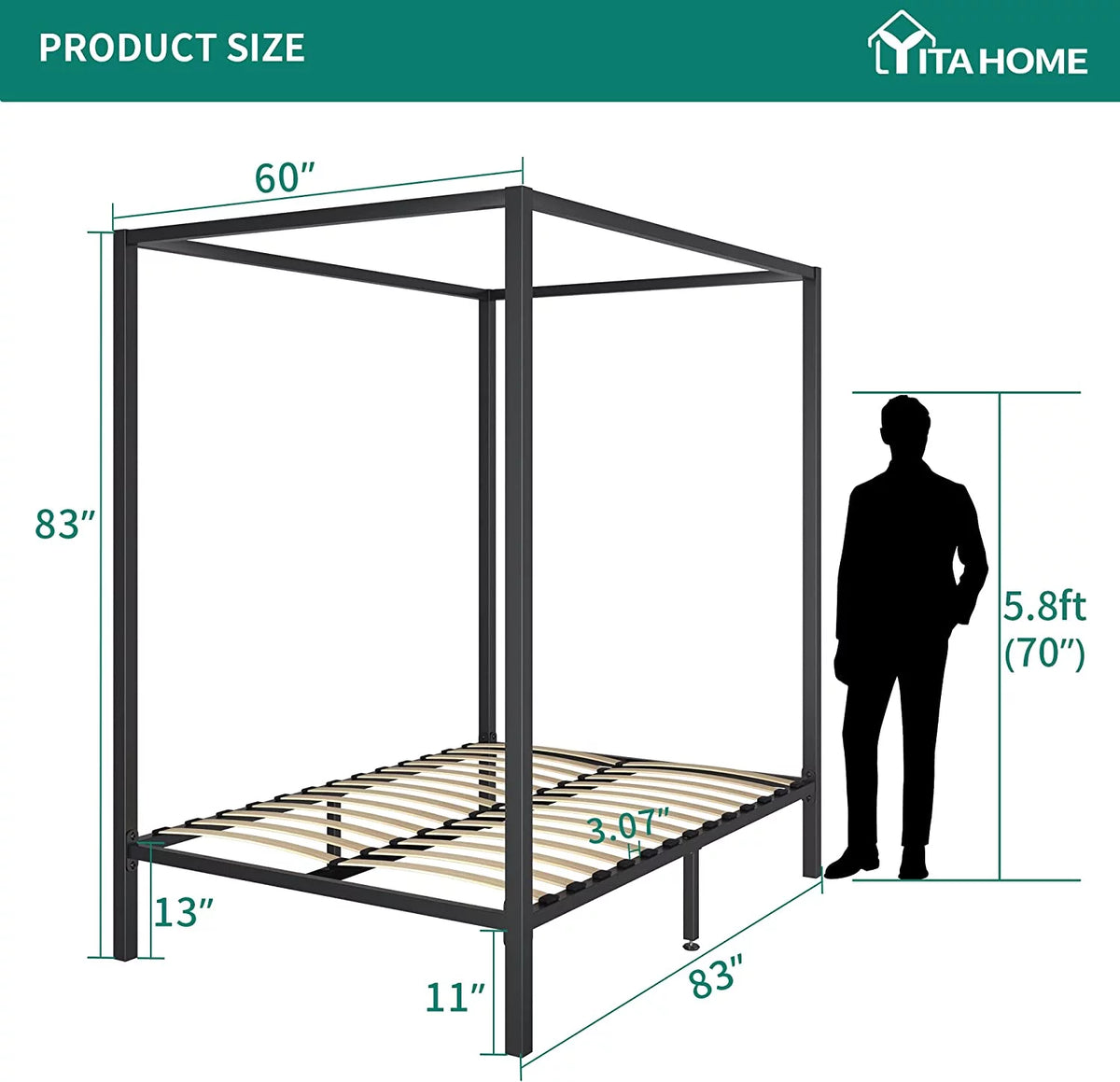 Queen Black Metal Canopy Bed Frame L6713