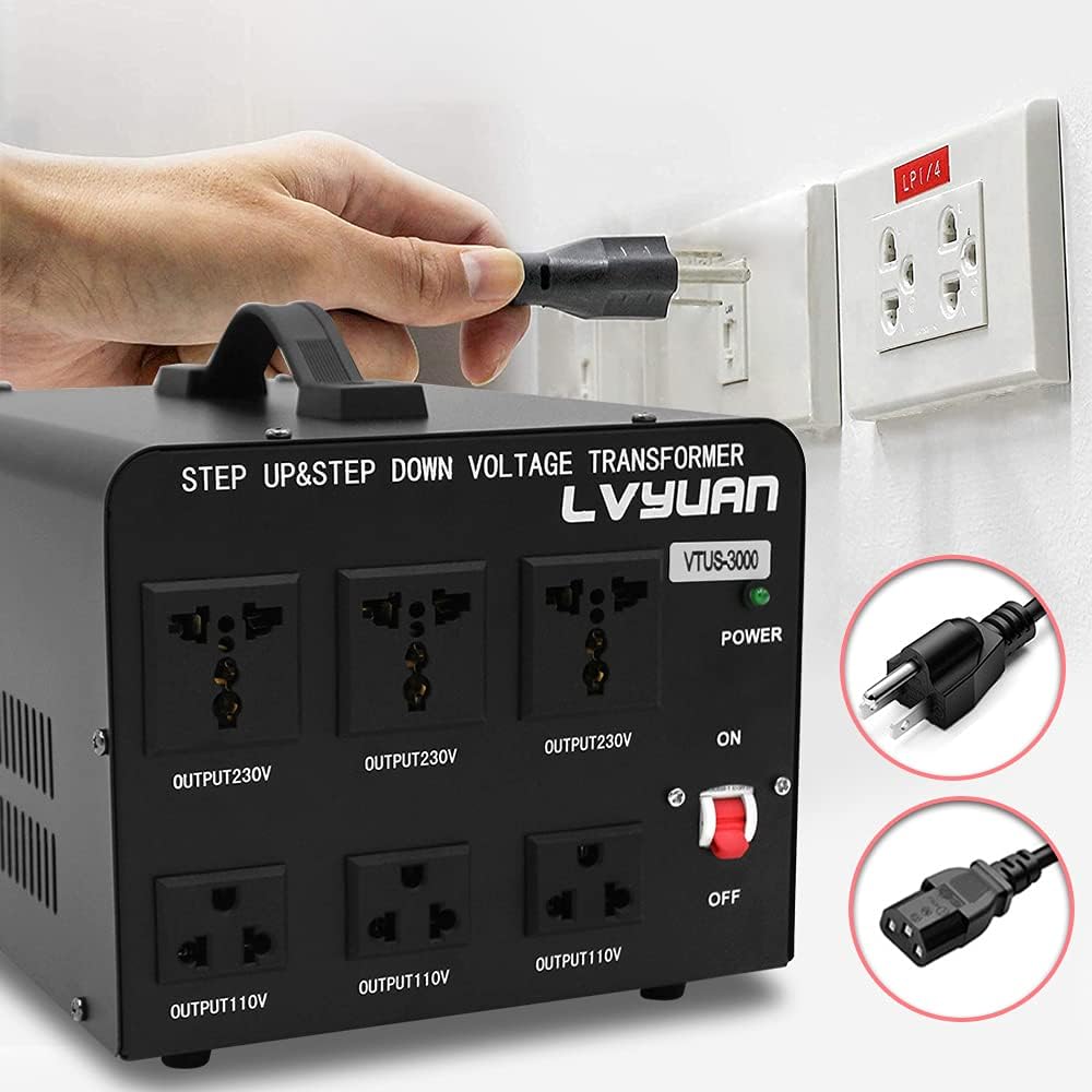 Voltage Transformer 3000 Watt Step Up/Down with 3 US outlets, 3 Universal outlets, Circuit Breaker F324