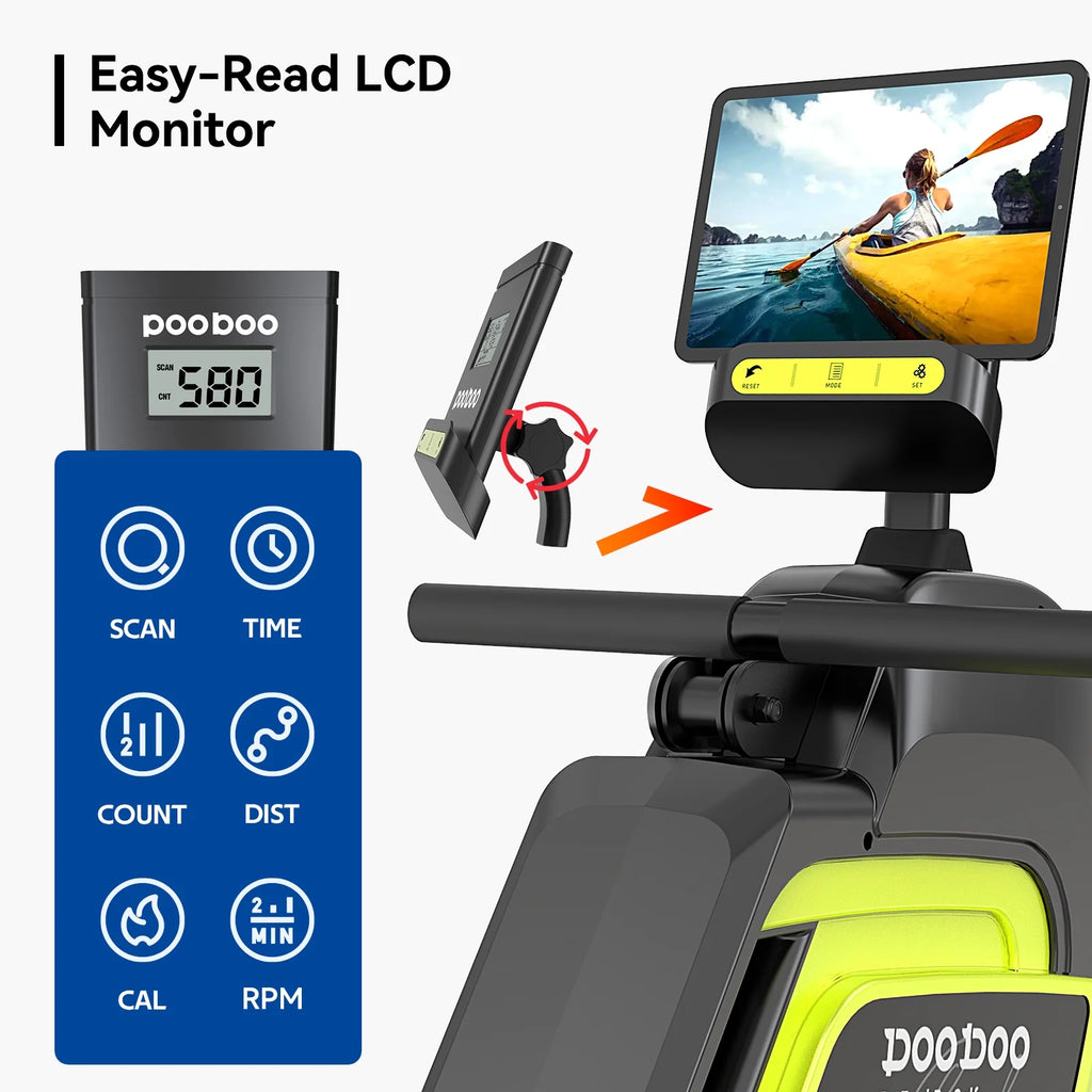 Magnetic Rowing Machine with LCD Monitor, Tablet Holder G3961