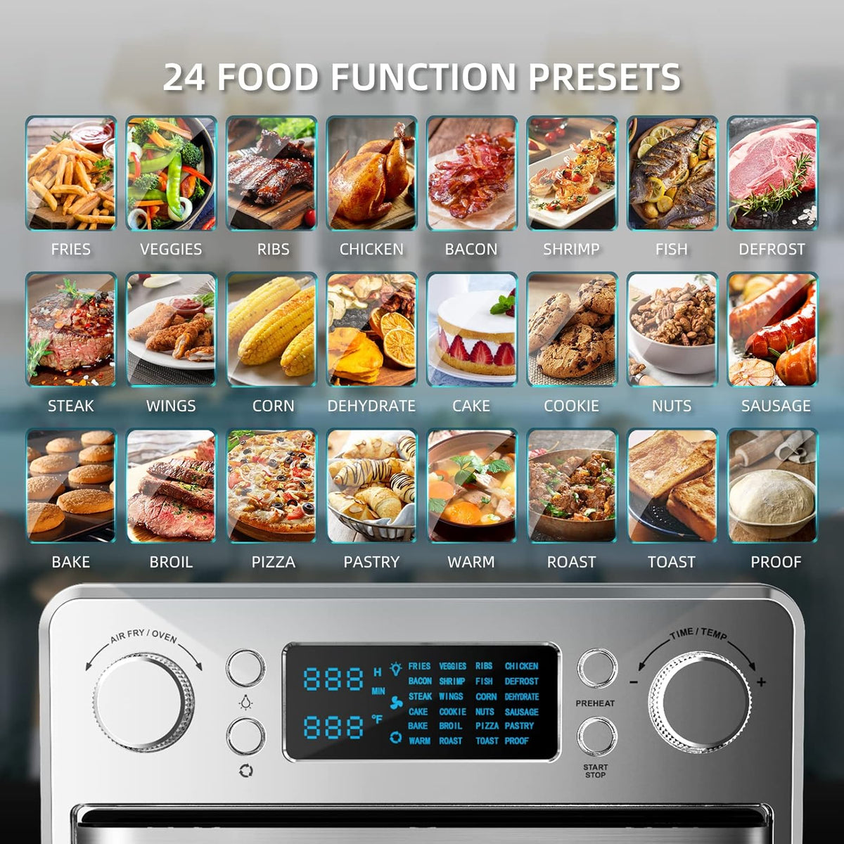 24-in-1 Air Fryer Toaster Oven Combo, 16 QT, Stainless Steel, Silver, 1700W S5068