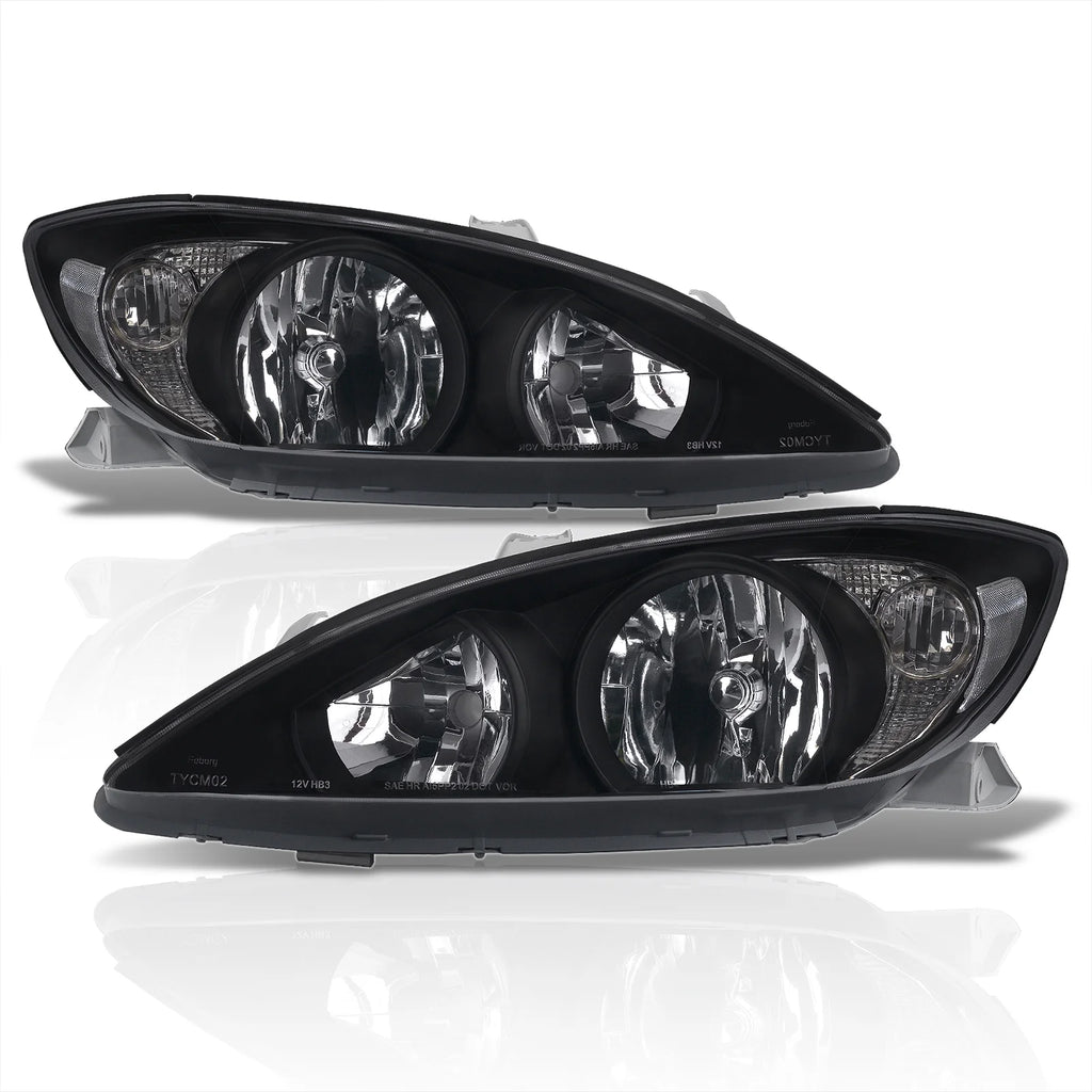 Black Housing Clear Lens Reflector Headlights Pair LH + RH F449056