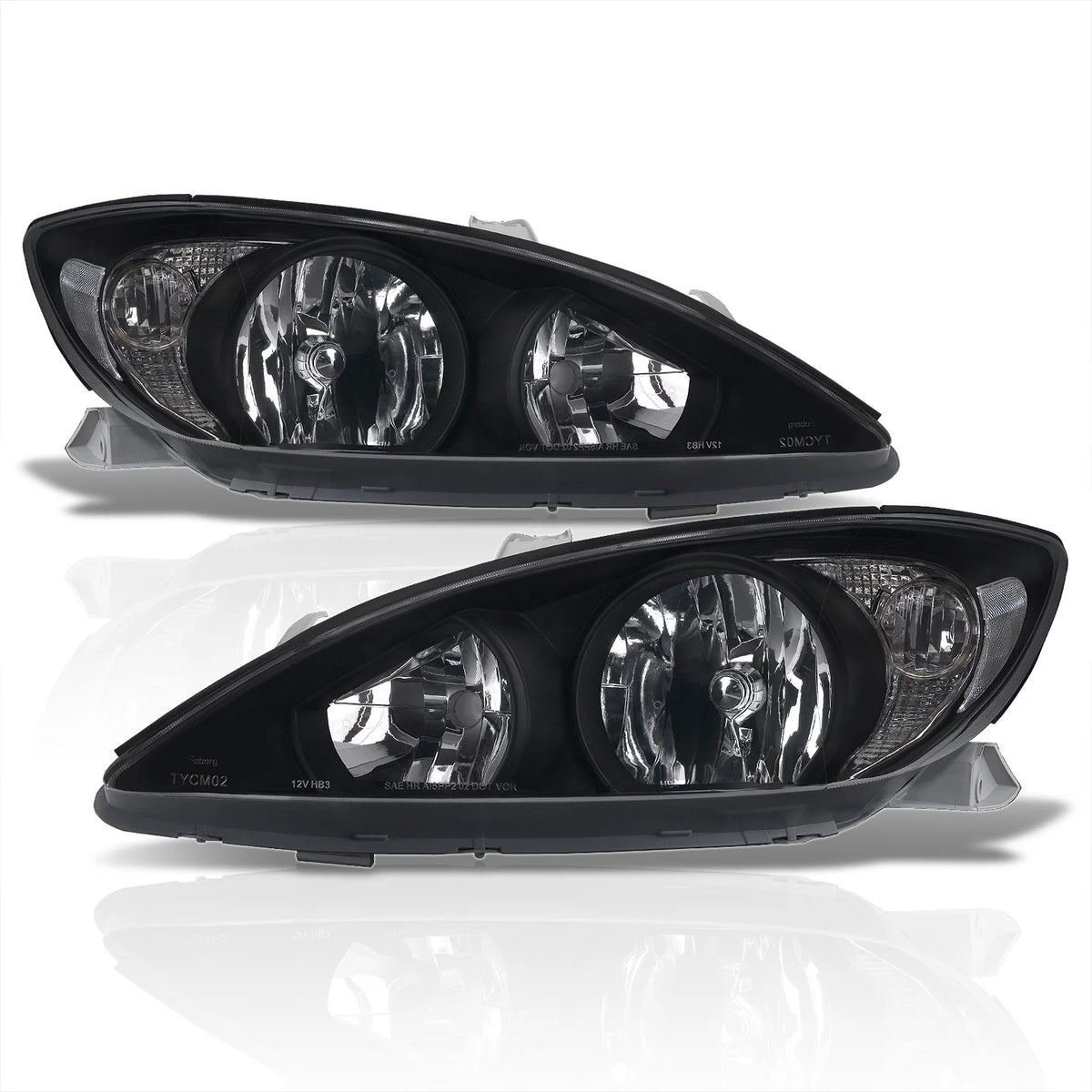 Black Housing Clear Lens Reflector Headlights Pair LH + RH F449056