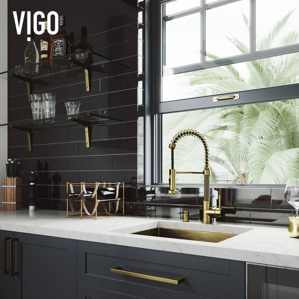 Matte Gold Pull-Down Kitchen Faucet with Soap Dispenser P395677