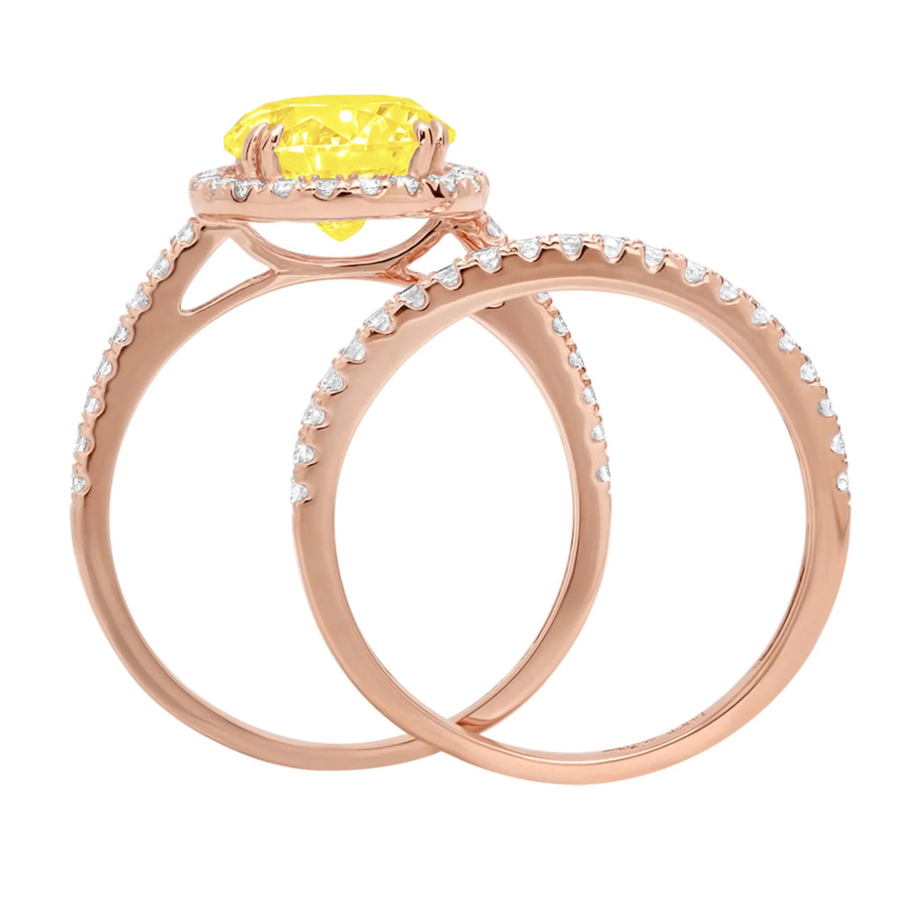 2.56 ct Round Cut Yellow Simulated Diamond 18k Rose Gold Ring Band Set Size 3.5 Y617912