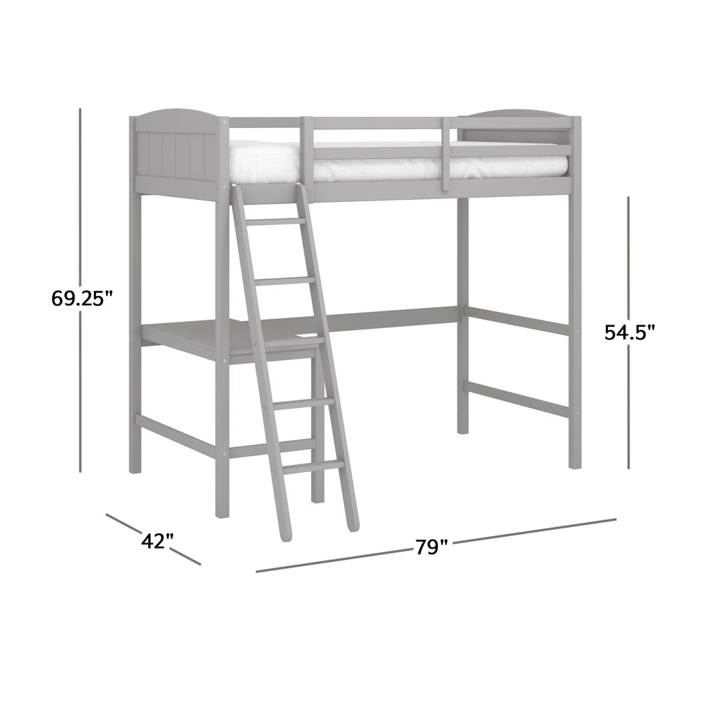 Gray Wood Twin Loft Bed with Desk K234180