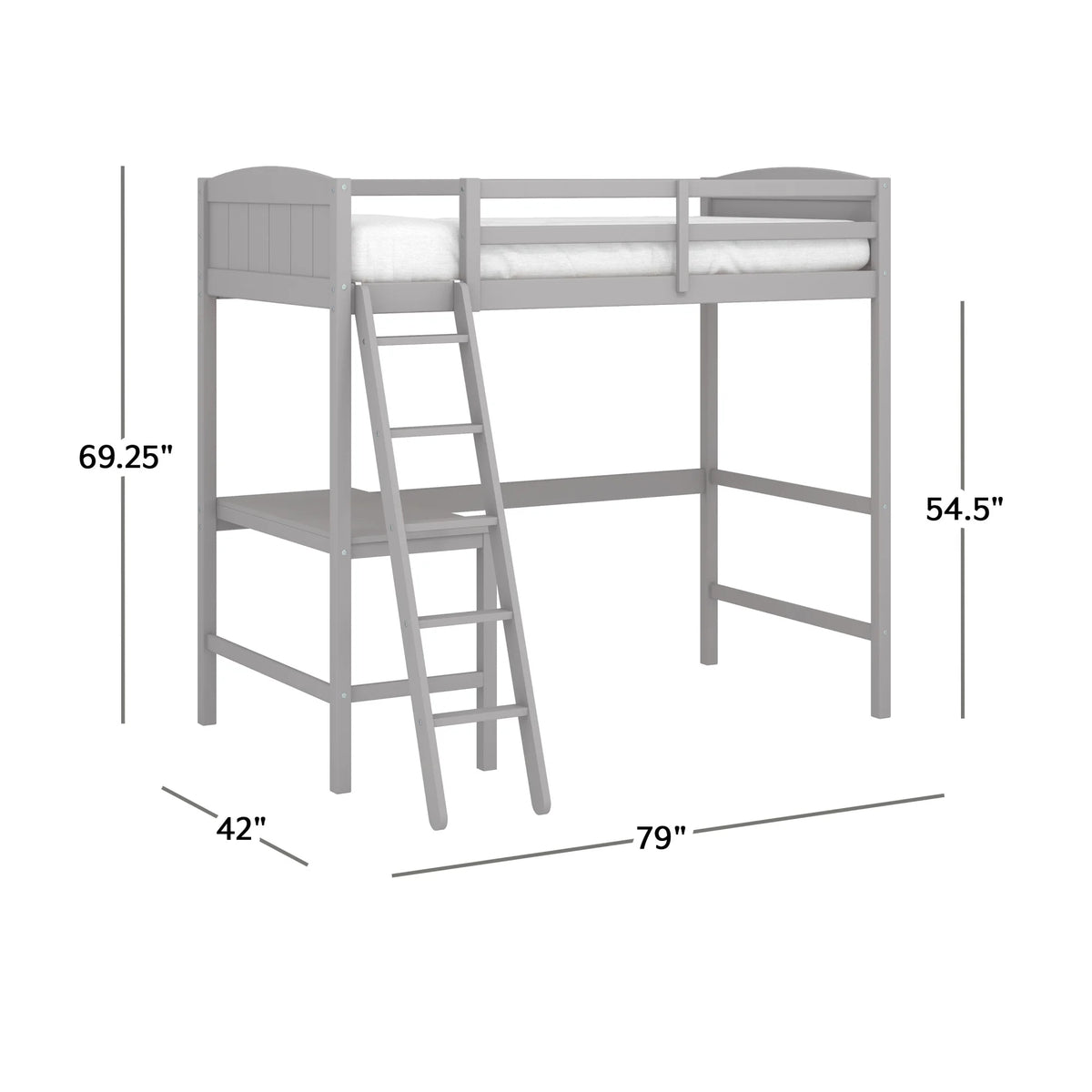 Gray Wood Twin Loft Bed with Desk K234180