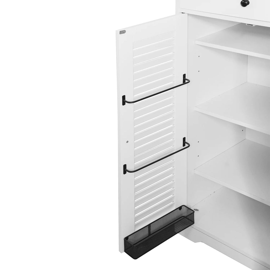 White Freestanding Shoe Rack Organizer with 2 Shutter Door N4769