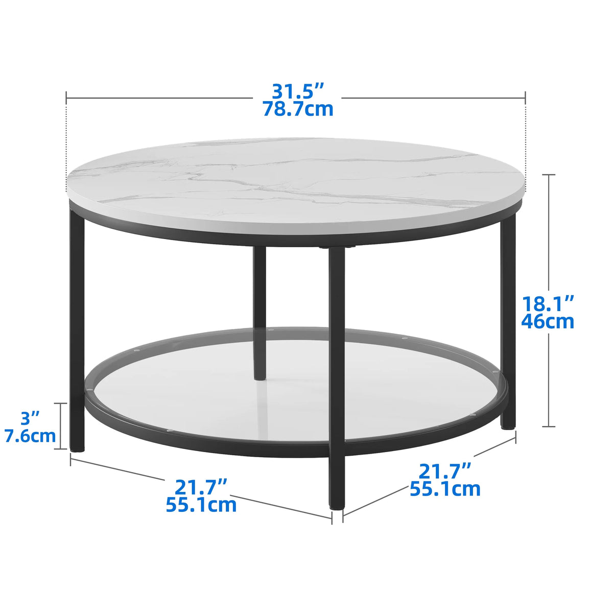 2-Tier Round Coffee Table with Glass Shelf R63405
