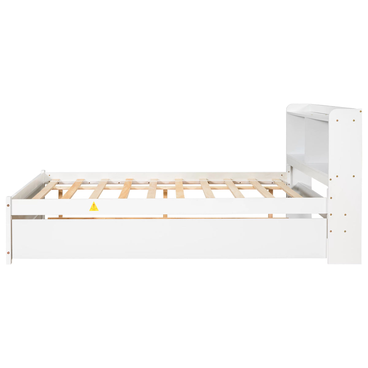 White Wood Full Size Trundle Bed with Bookcase Headboard F19448