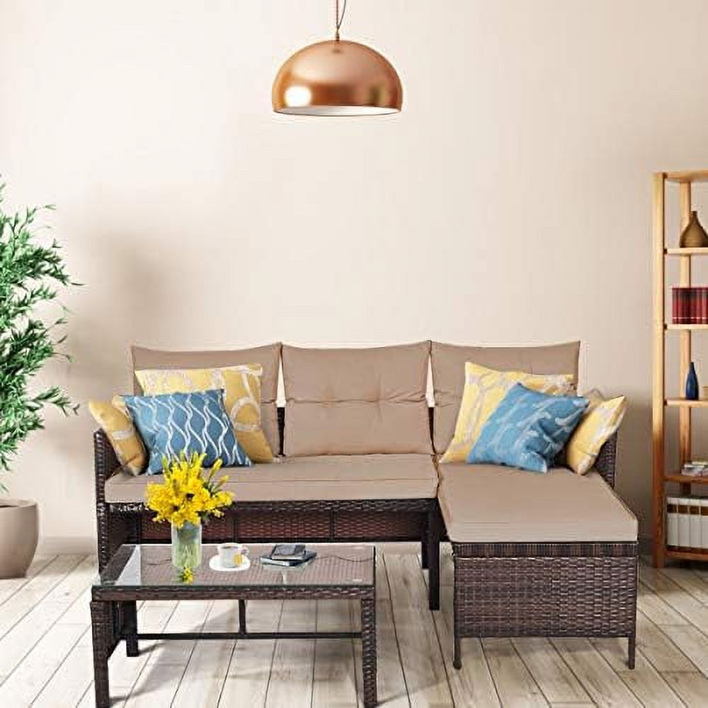 3 Piece Outdoor Rattan Corner Sofa Set with Coffee Table Q79154