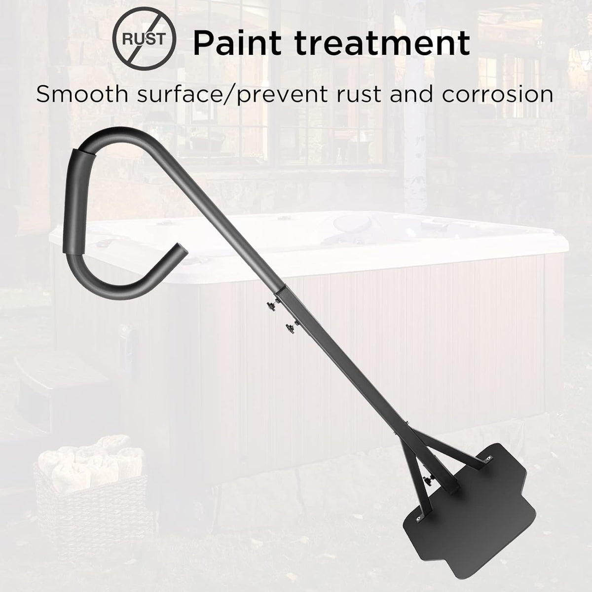Black Heavy Iron Hot Tub Handrail with Slide-Under Mount Base N672