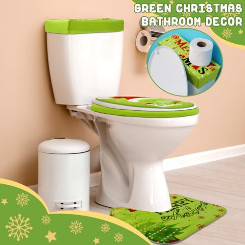 4 Pcs Christmas Green Toilet Seat Cover Set W86705