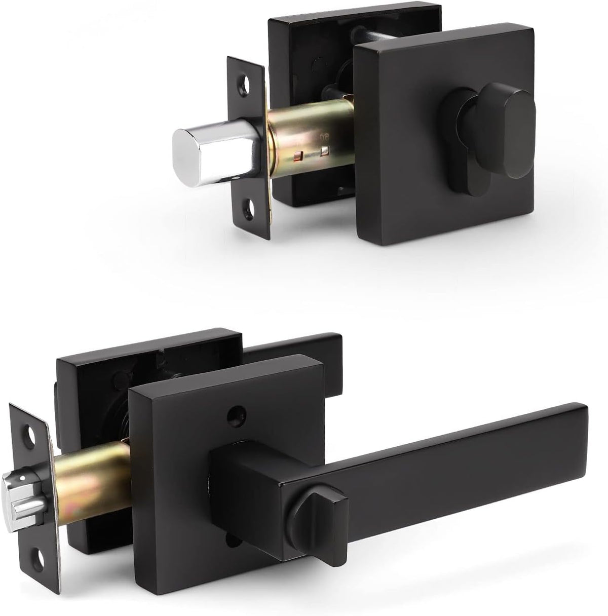 3 Pack Keyed Alike Heavy Duty Entrance Lever Door Handle with Single Keyed Square Deadbolt Set T6537