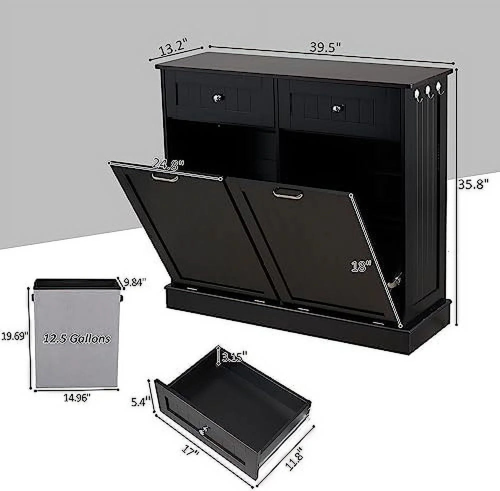 Double Tilt Out Trash Cabinet Laundry Hamper 20 Gallon Black B862711
