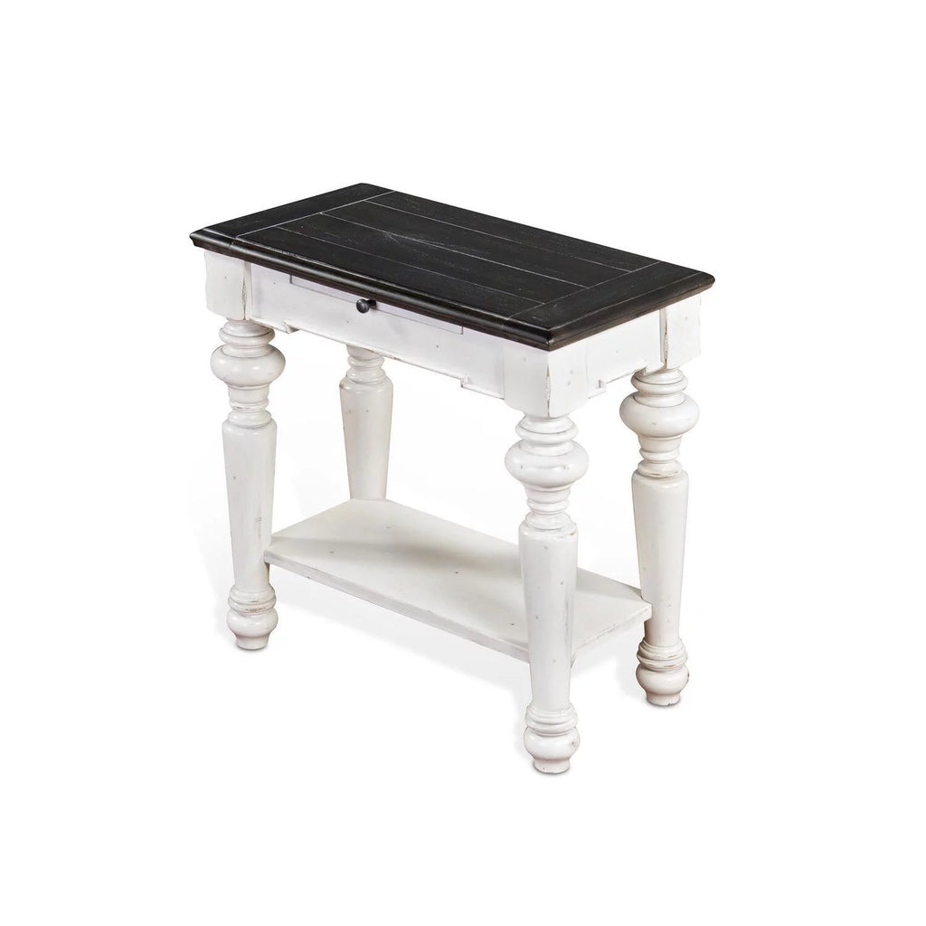 White Dark Brown Wood Chair Side Table Y52039