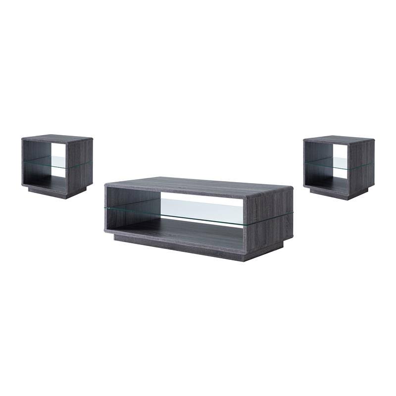 3-Piece Wood Coffee Table Set in Distressed Gray V8898