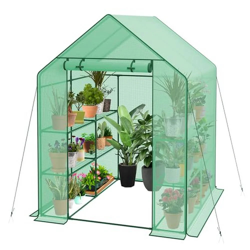 Walk-in Greenhouse with PE Cover and Zipper Door (8 Shelves) G506466