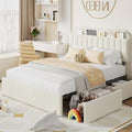 Beige Boucle Upholstered Twin Platform Bed with 2 Drawers V603