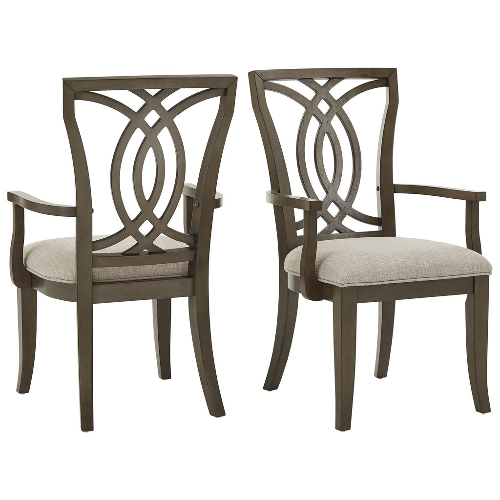 Beige Fabric Dark Walnut Wood Upholstered Dining Chairs Set of 2 A462712
