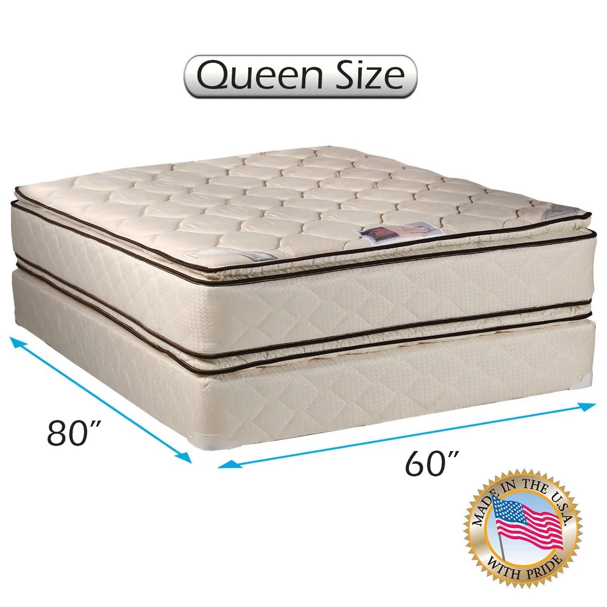 Queen PillowTop Mattress Set with Bed Frame F9576
