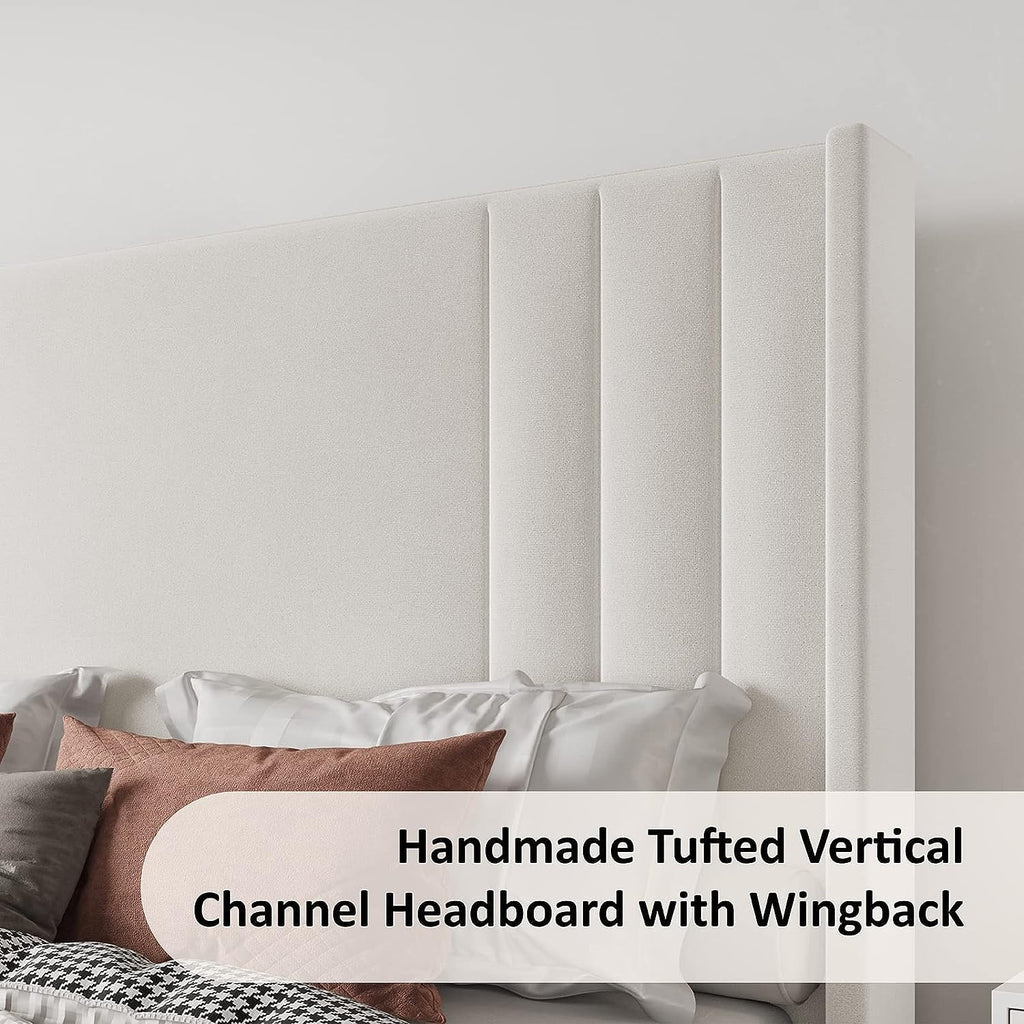 Queen Platform Bed Frame with Vertical Channel, Cream N299159