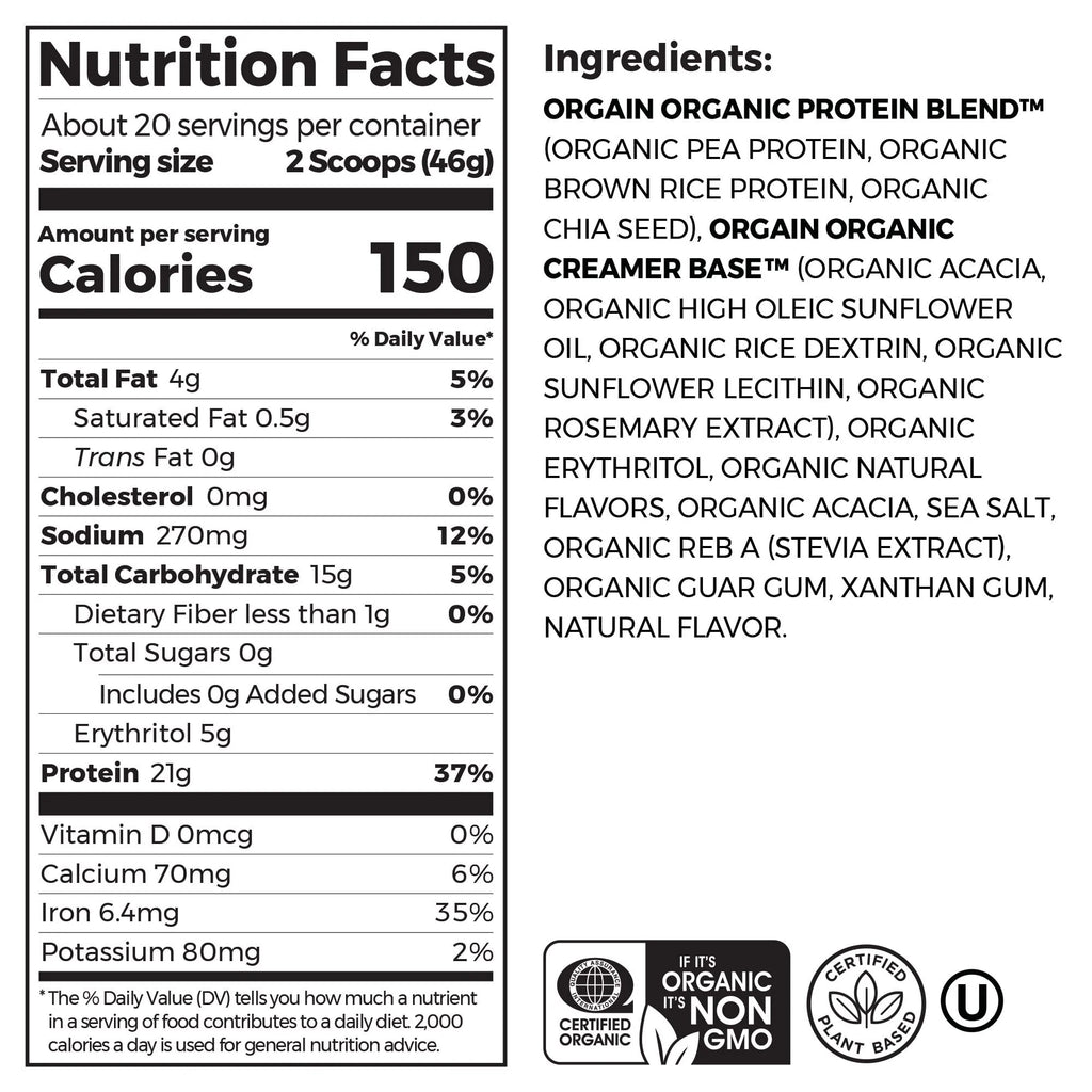 Organic Vegan 21g Protein Powder Vanilla Bean 2.03lb X619