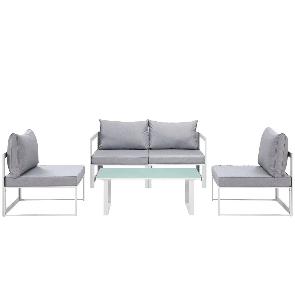 White Grey Fabric Outdoor Patio Sectional Sofa Set E385
