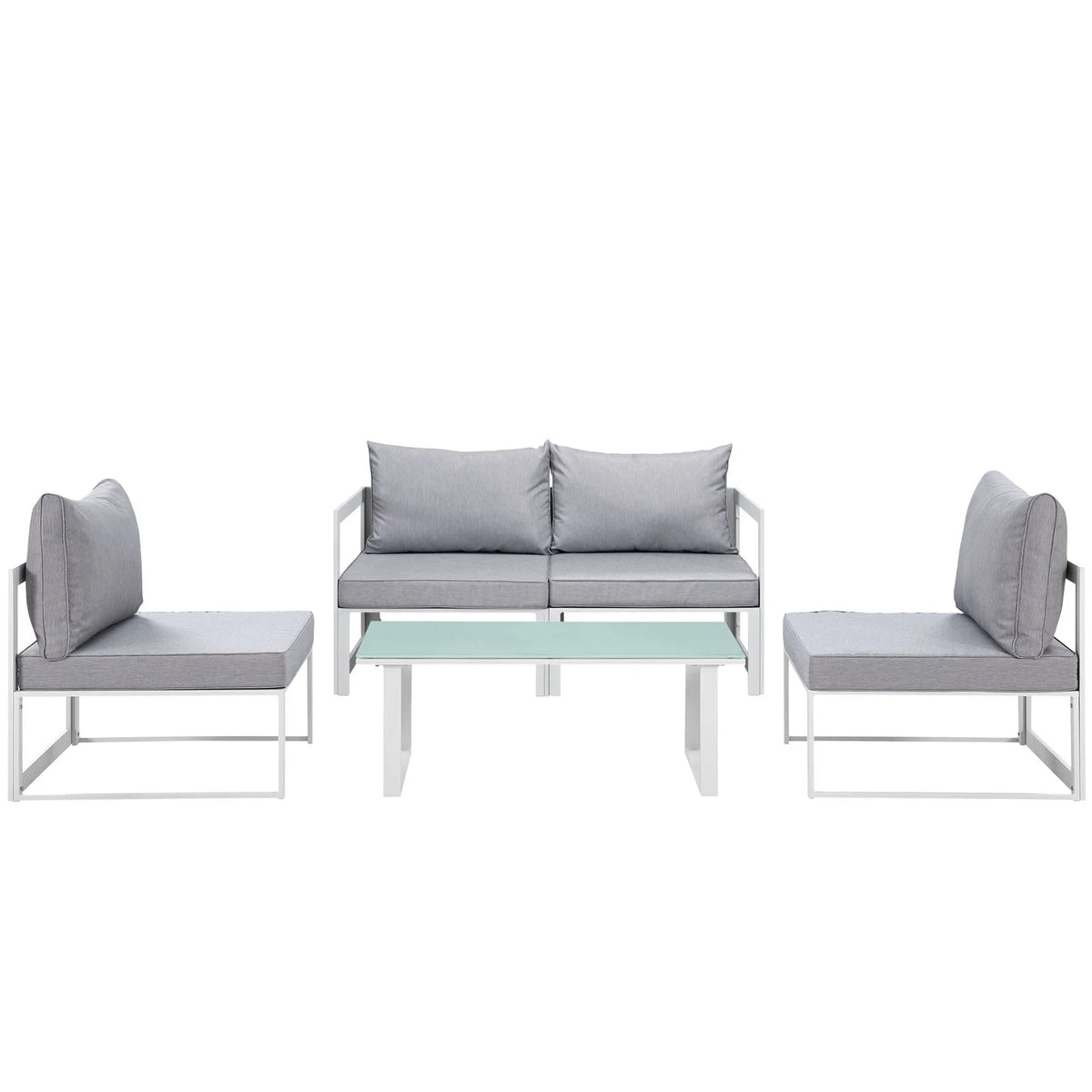White Grey Fabric Outdoor Patio Sectional Sofa Set E385