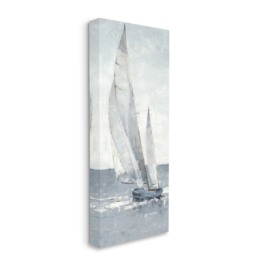Grey Sailboat Nautical Abstraction Coastal Painting Gallery Wrapped Canvas Print Wall Art L358