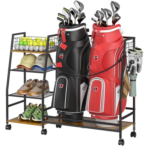 Golf Bag Storage Rack with Wheels, Black L30502