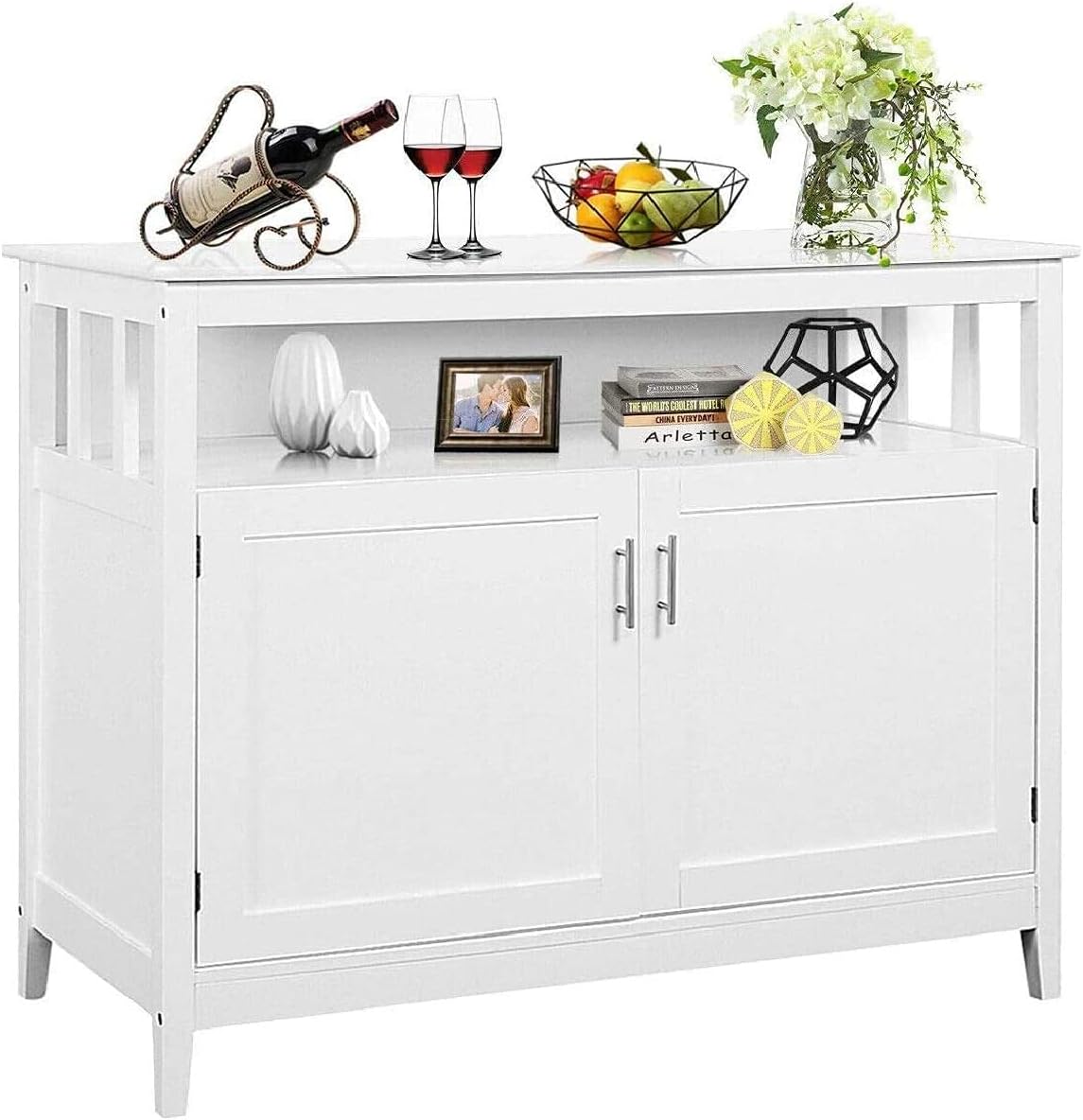Black Kitchen Storage Sideboard Cabinet with 2 Level Cabinets and Open Shelf B990642
